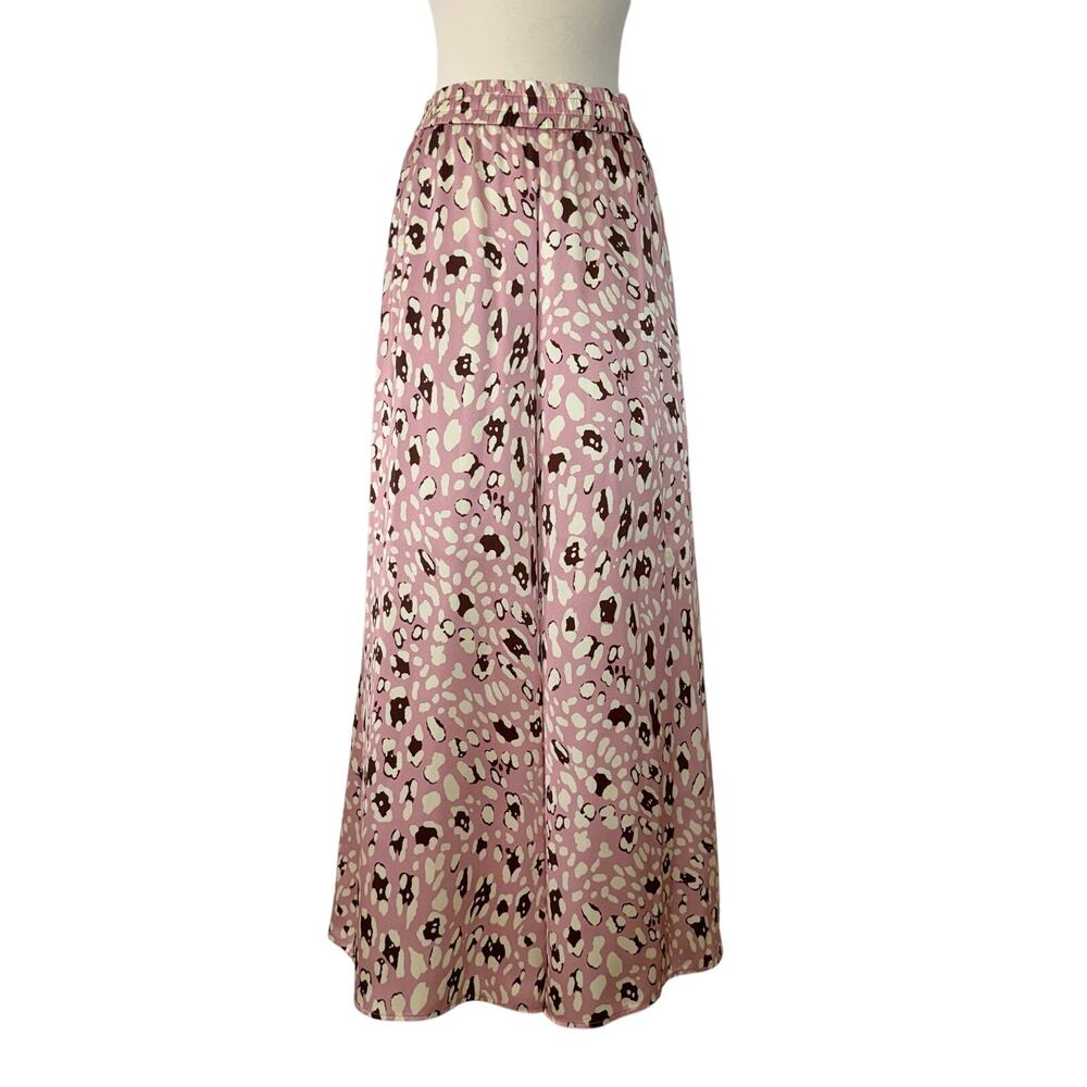 Adam Lippes Silk Charmeuse Wide Leg Pants Animal Print S Pink/Brown NWT